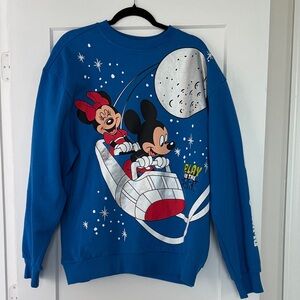 Authentic Disney Blue Crewneck Sweater with Mickey and Minnie- L